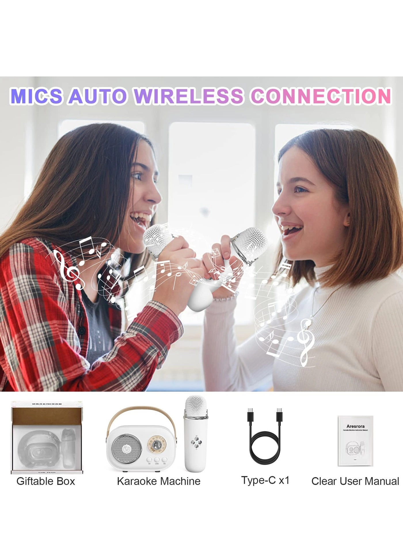 Kids Karaoke Machine - 2 Wireless Microphones