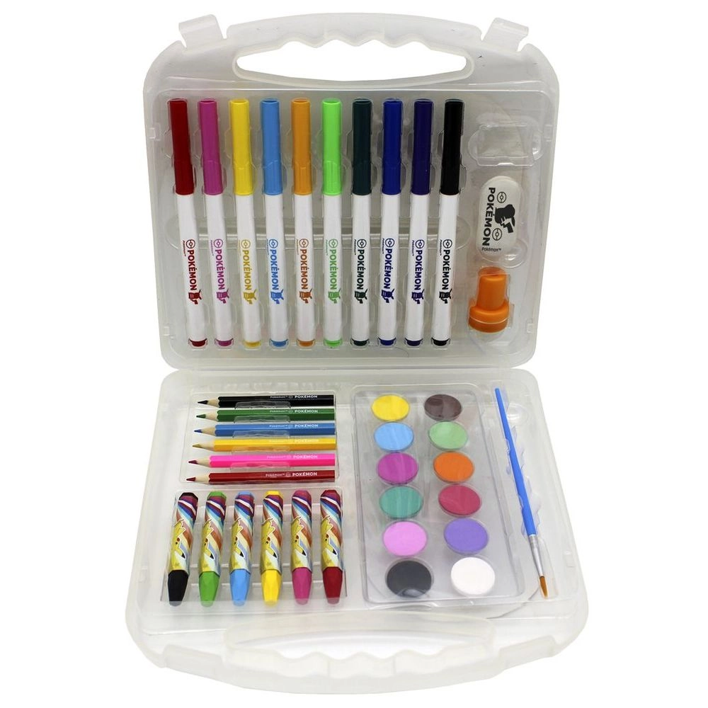 Drawing Case Set - 40 Pcs 12 watercolors 10 markers 6 colored pencils 6 soft crayons