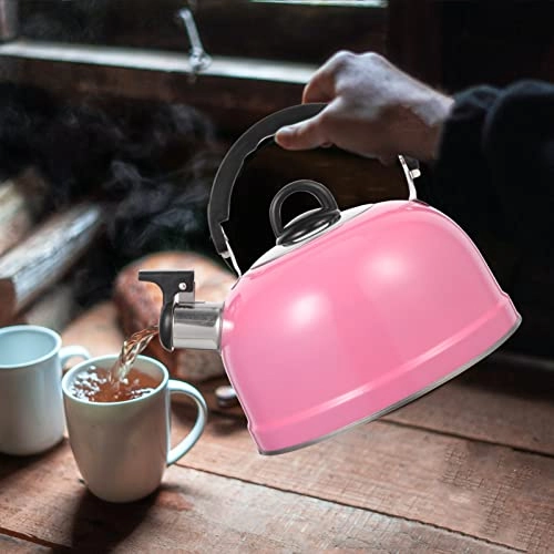 Stovetop Whistling Tea Kettle - Stainless Steel Pink