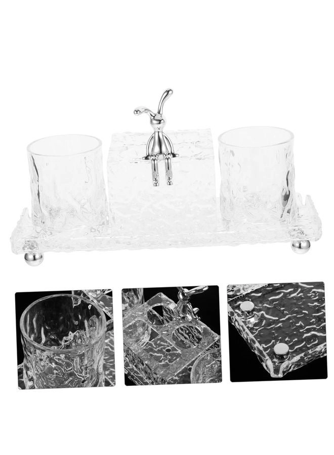 Multifunctional Bathroom Countertop Toothbrush Holder - 2 Rinse Cups clear