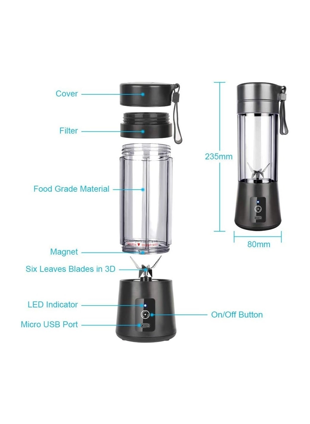 Portable Blender Smoothie Maker - Rechargeable Leakproof Lid Sip Spout