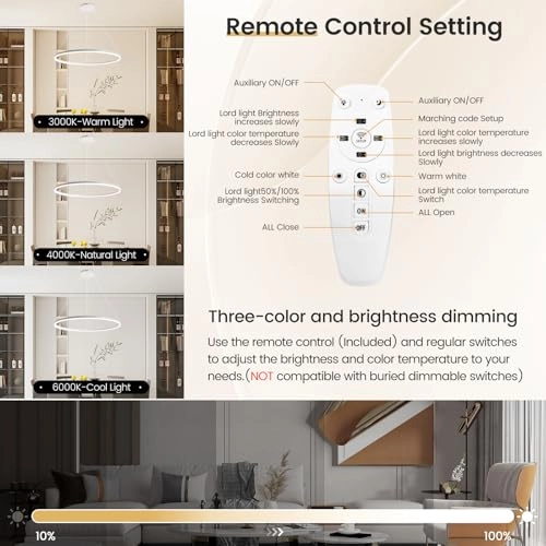 Round LED Chandelier - 3000K–6000K Dimmable