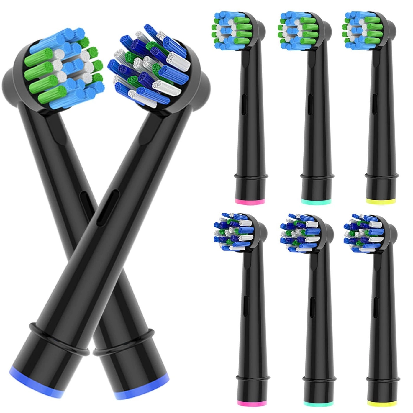 Replacement Heads Compatible with Electric Toothbrush - 8pcs 4 Precision Clean 4 Cross Clean Black