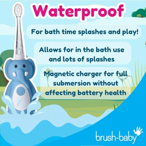 Kids Electric Rechargeable Toothbrush - Elephant 3 Brush Heads USB Charging