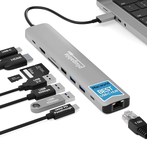 Plugable USB C Hub - 9in1 140W PD 4K 60Hz