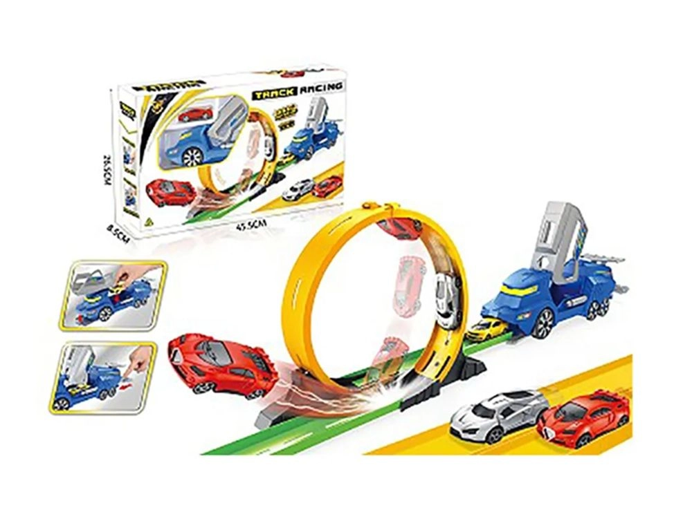 Loop Track With Launcher And Car - 360 Degrees Rotating 2 Elastic Levels