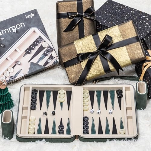 Backgammon Set - Deluxe Leather Green