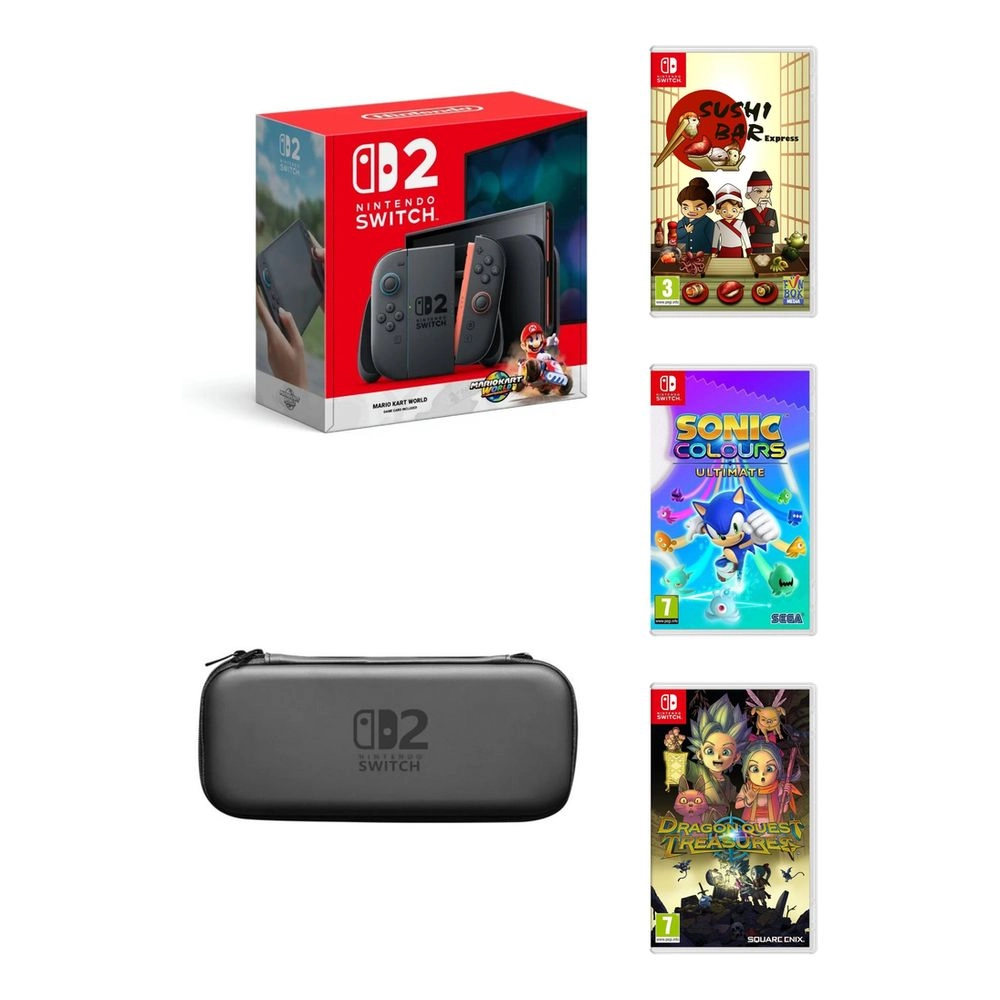Switch 2 + Mario Kart World + Sonic Colours Ultimate + Shushi Bar Express + Dragon Quest Treasures + Case
