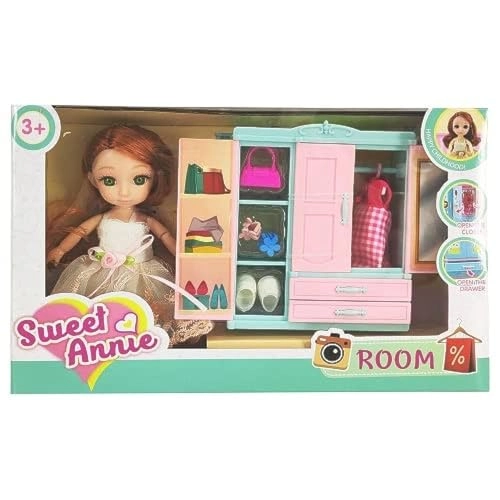 Sweet Annie Doll With Wardrobe - 6 Inches Blue Wardrobe Ages 3+