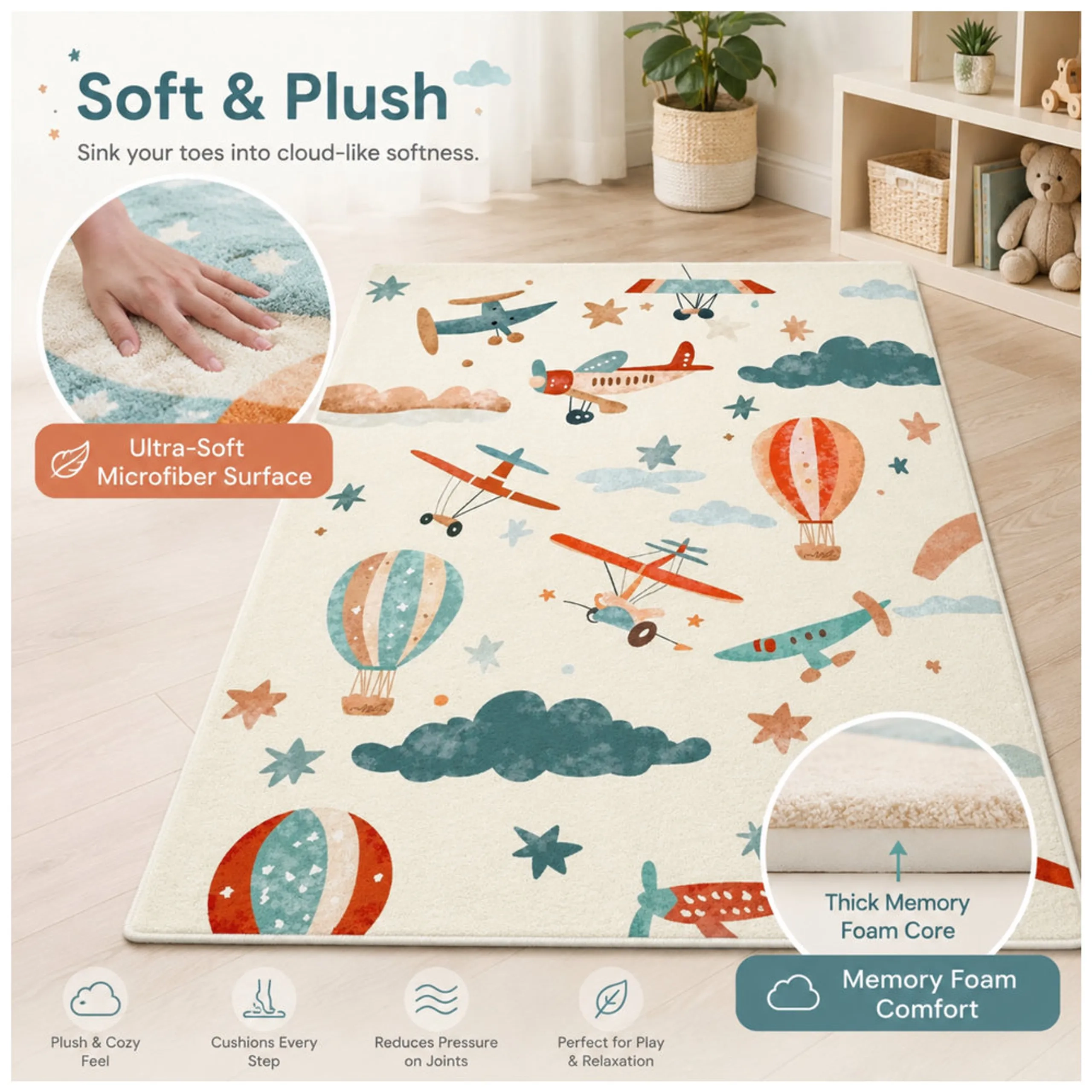 Plane and Hot Balloon Cushion Play Mat - 0 month