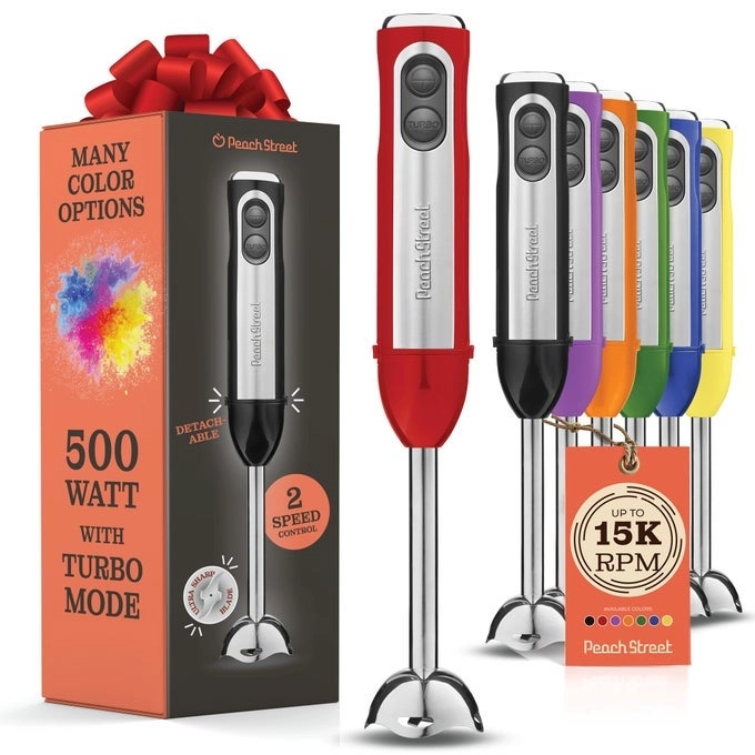 Peach Street Immersion Hand Blender - Turbo Mode Detachable Base Stainless Steel Blades