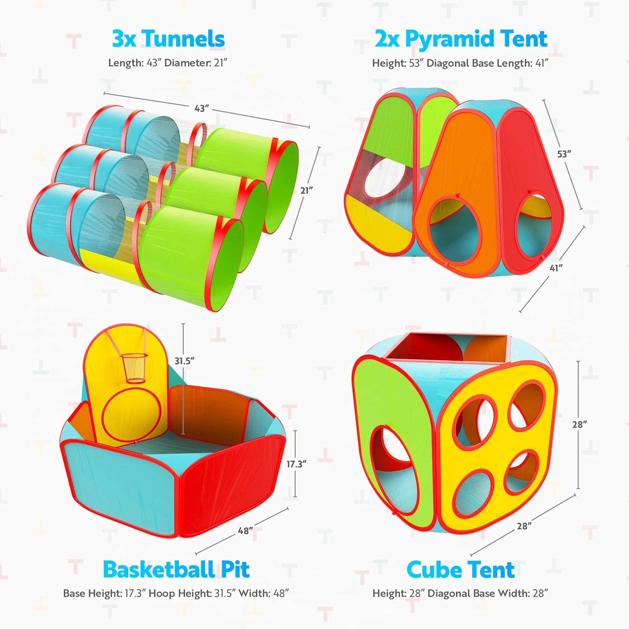 Play Tent - 3 + Ball Pit - 1 + Play Tunnel - 3