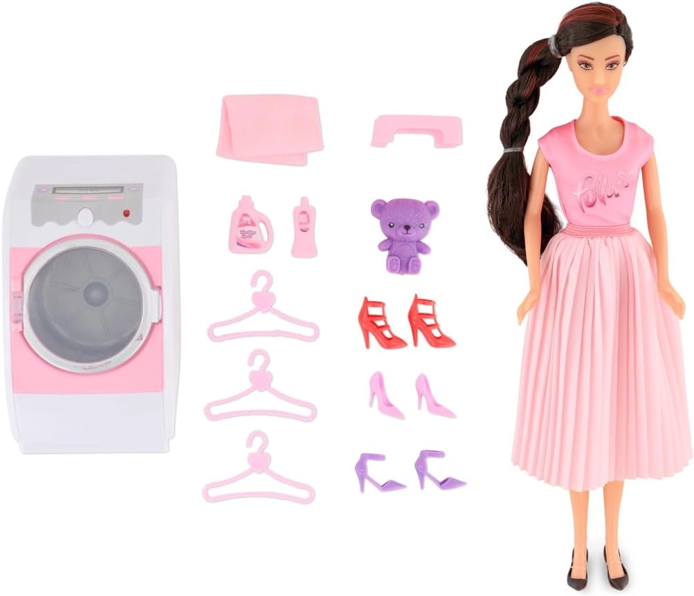 Doll with Washing Machine Set - Battery-operated Light and Sound