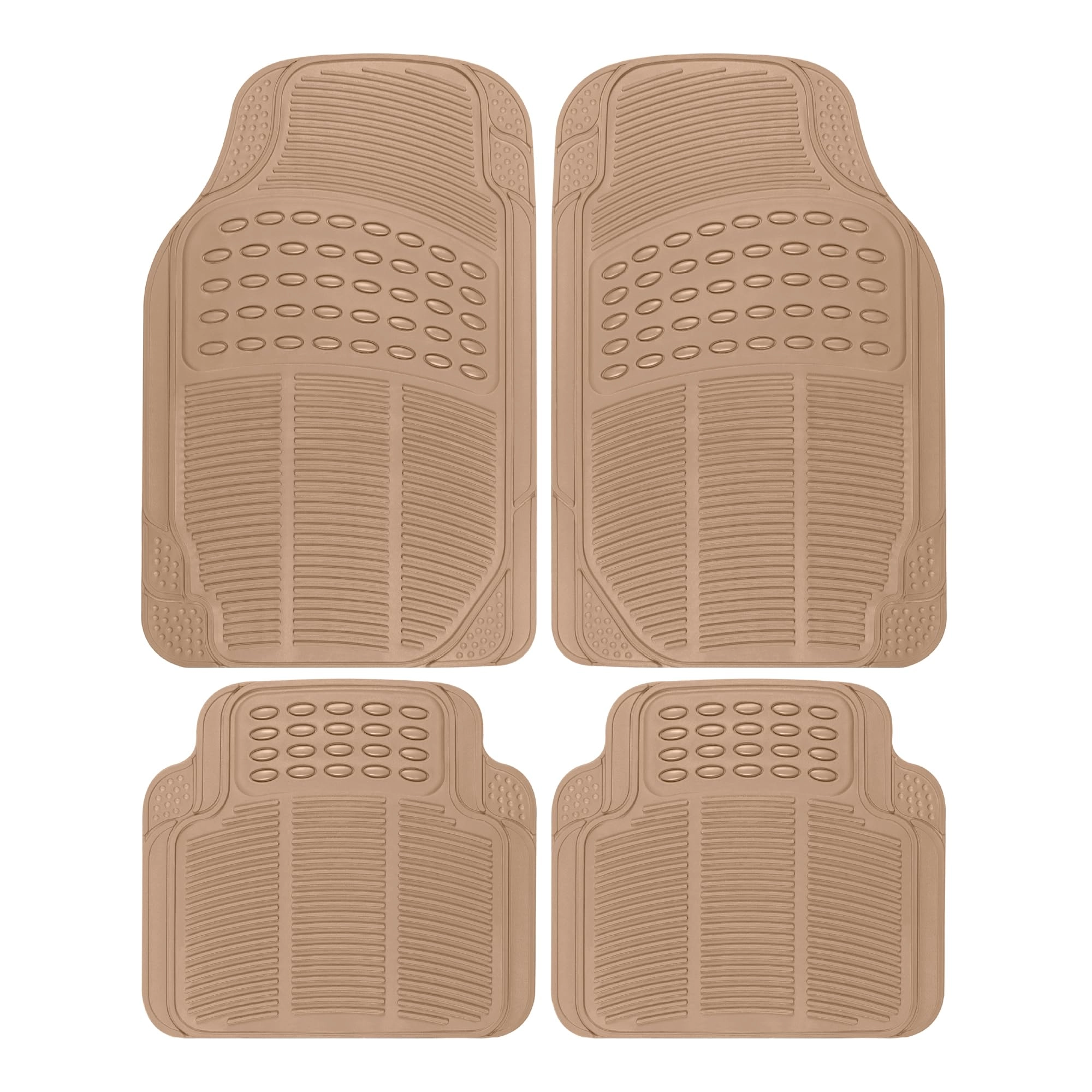 BDK Heavy Duty 4pc Front & Rear Rubber Floor Mats - Beige Universal Fit