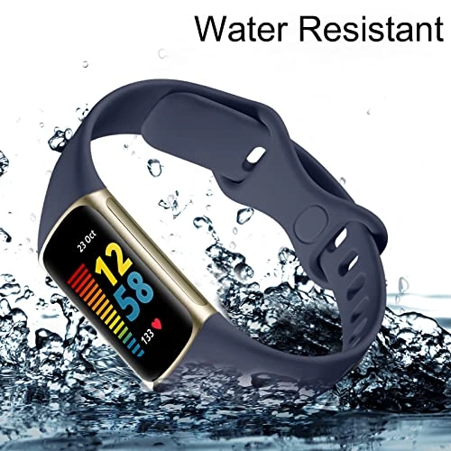 Soft Silicone Slim Watch Band for Fitbit Charge 5/Charge 6 - Black/Slate/Navy Blue/Pine Green