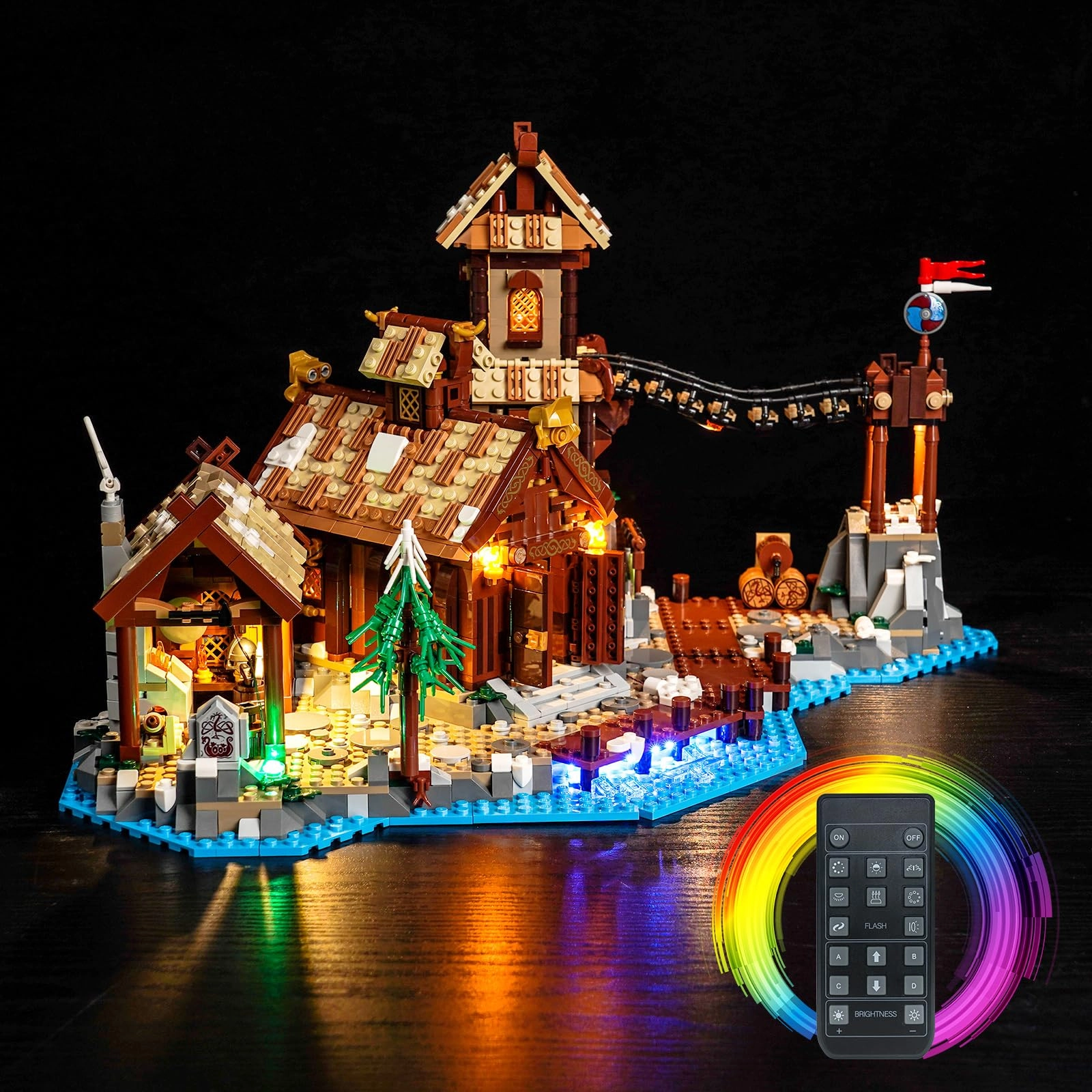 BrickBling Remote Control Light Kit for Lego 21343 Viking Village - Remote control LED Battery Powered