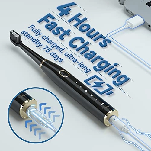 Sonic Electric Toothbrush - 8 Heads 5 Modes Midnight Black