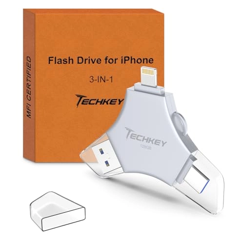 Techkey USB 3.0 Flash Drive - Lightning/Type-C/USB for iPhone 128GB