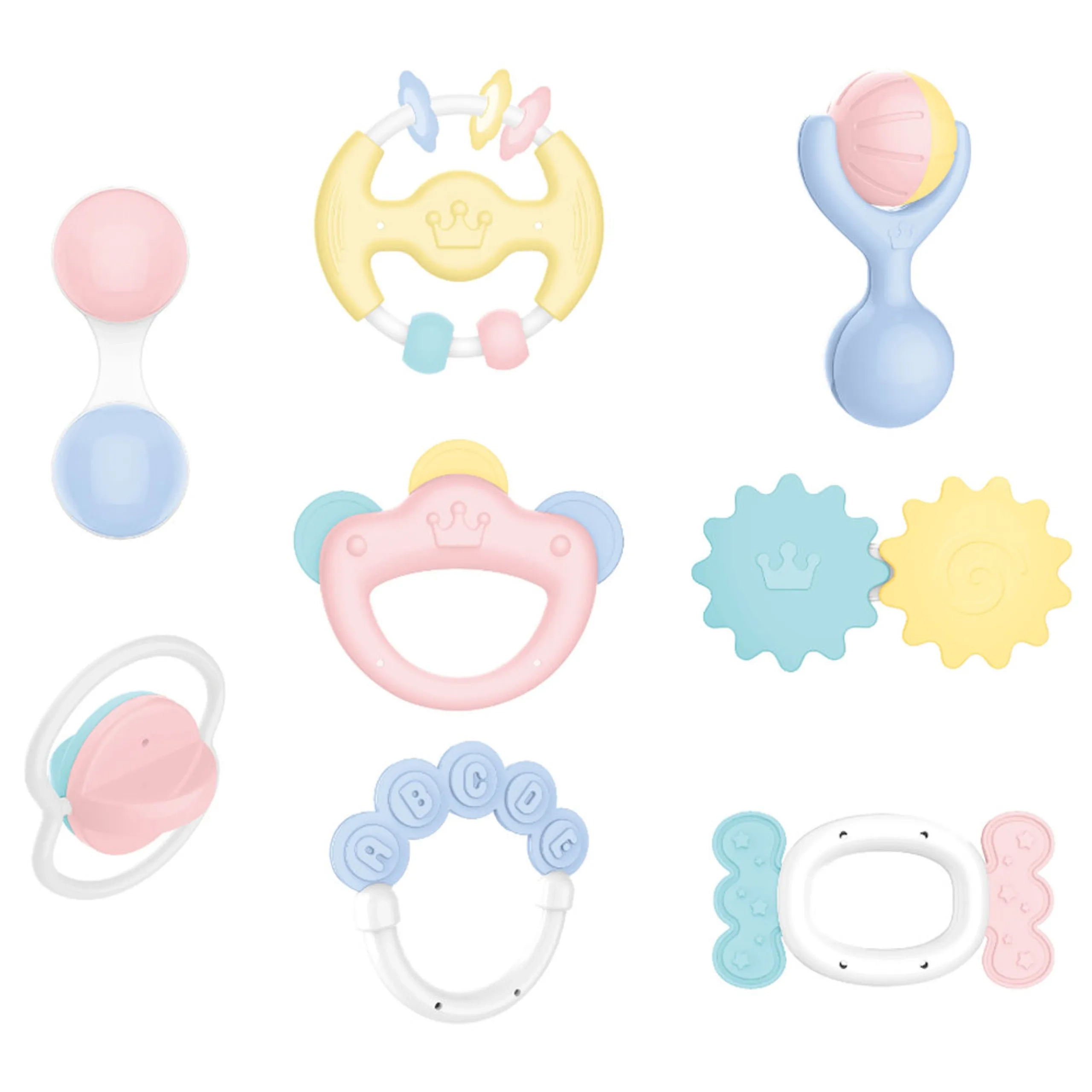 huanger Baby Rattles And Teether Toy Set - Suitable for 0 month & above BPA-free, non-toxic, and baby-safe materials 8Pcs