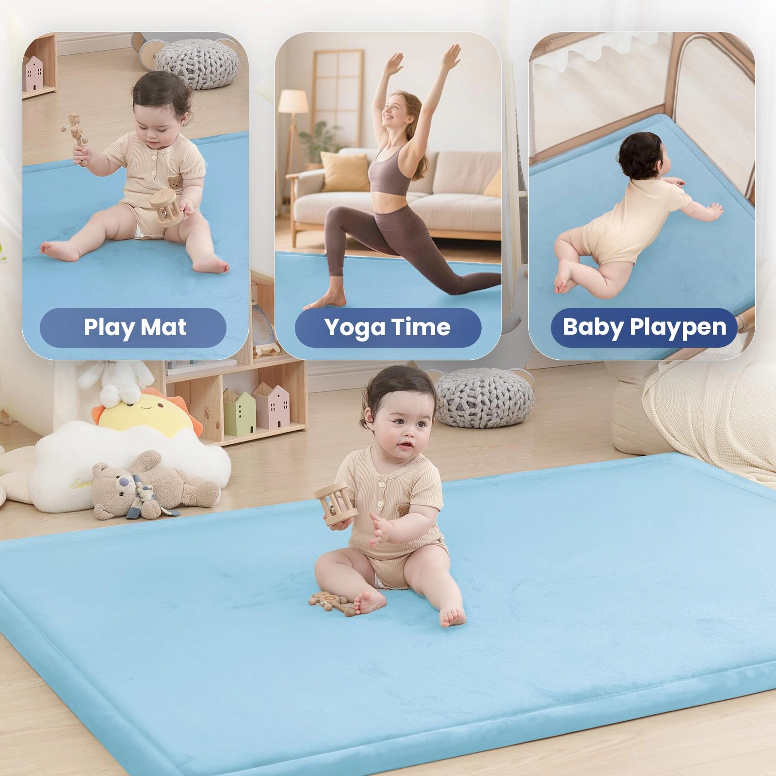 Baby Activity Play Mat - 79"x118" 1.3" Thick Cream