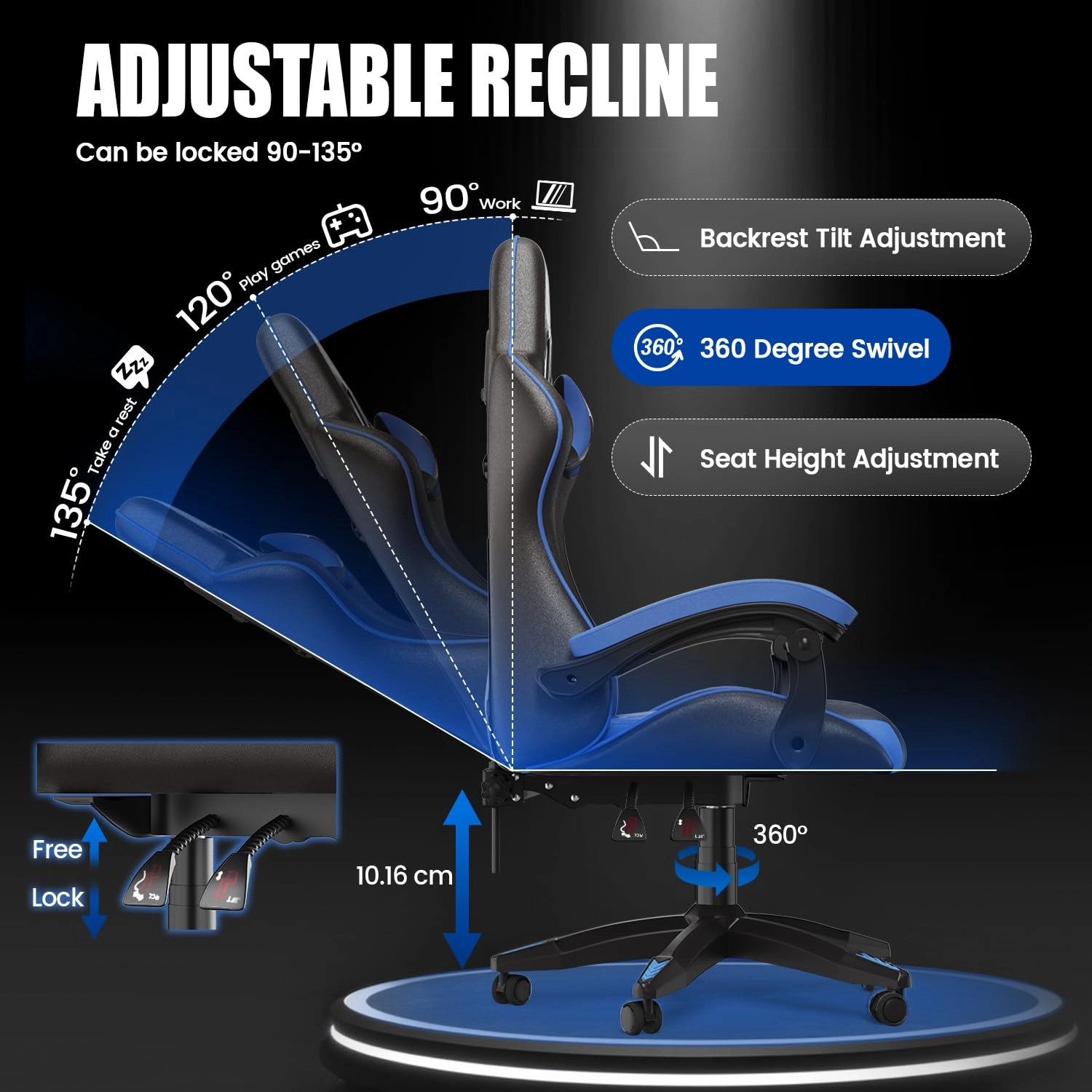 A gaming chair - Adjustable Height Reclining Feature