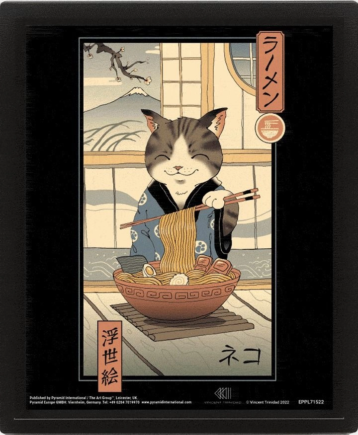PYRAMID Vincent Trinidad Neko Ramen Ukiyo-E - 3D Lenticular Framed