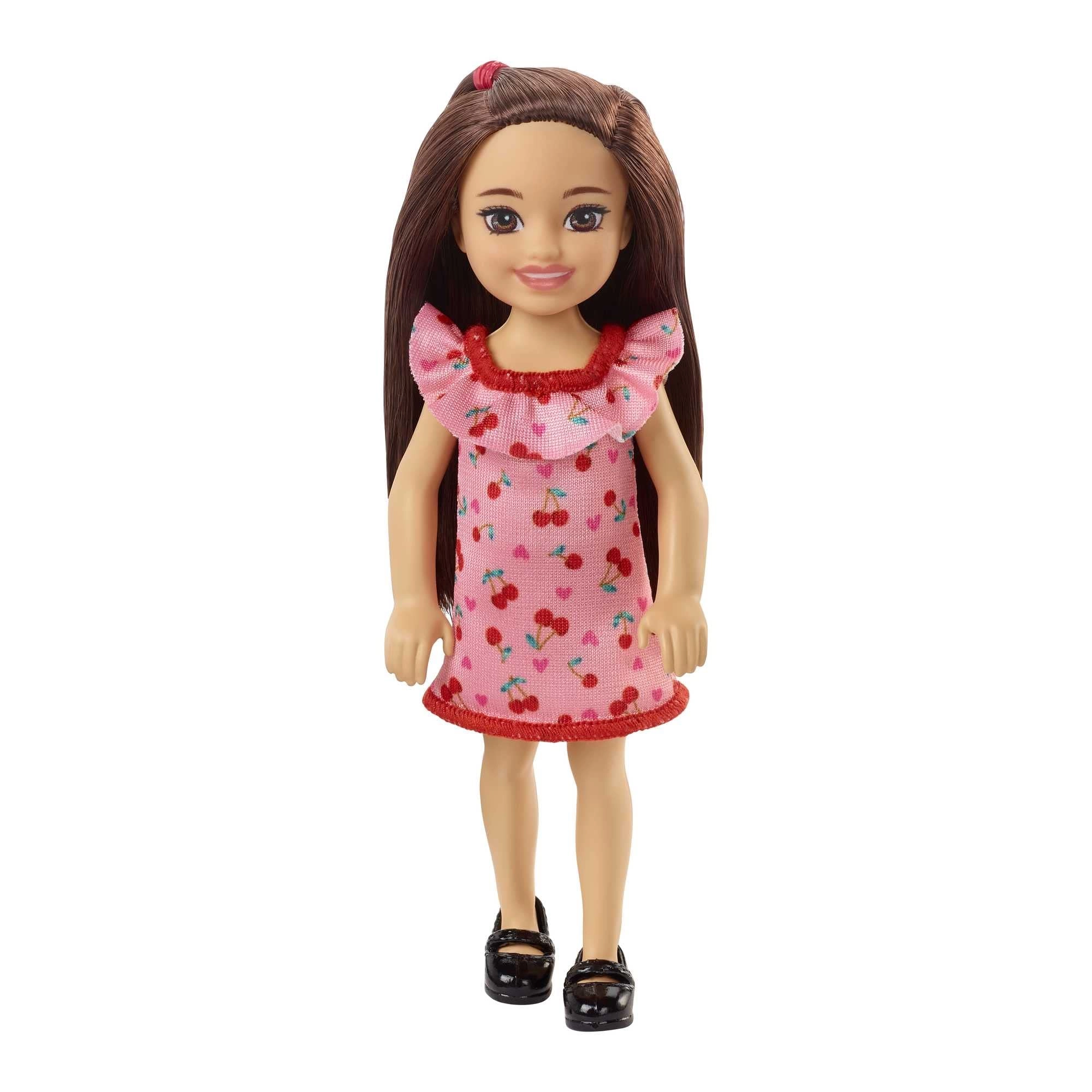 Barbie Chelsea Doll - 6-inch Brunette Ruffled Cherry-Print Dress Ages 3+