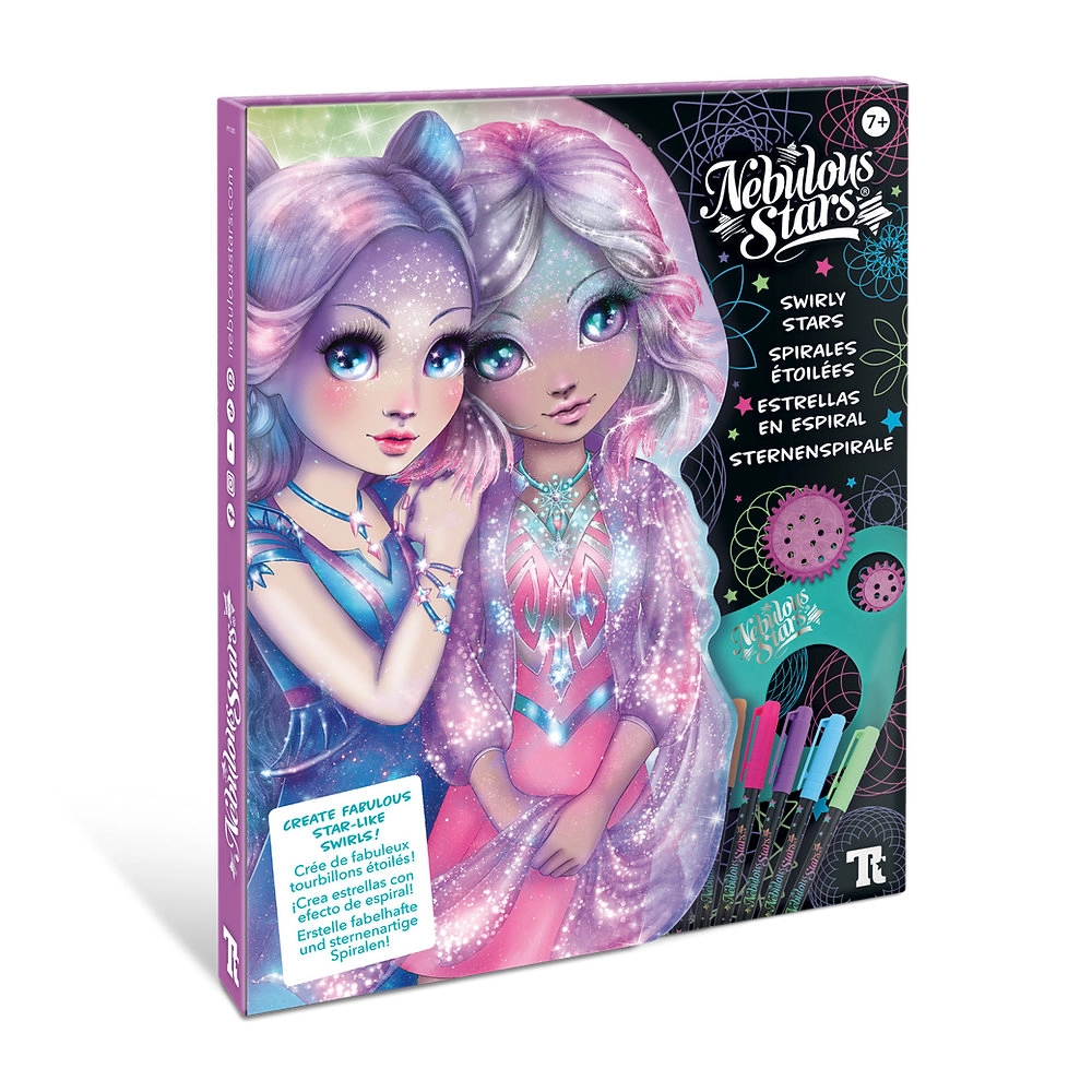 Nebulous Stars Swirly Star Book Set - Swirl stencil & 7 wheels 6 neon-ink gel pens Foil sticker page