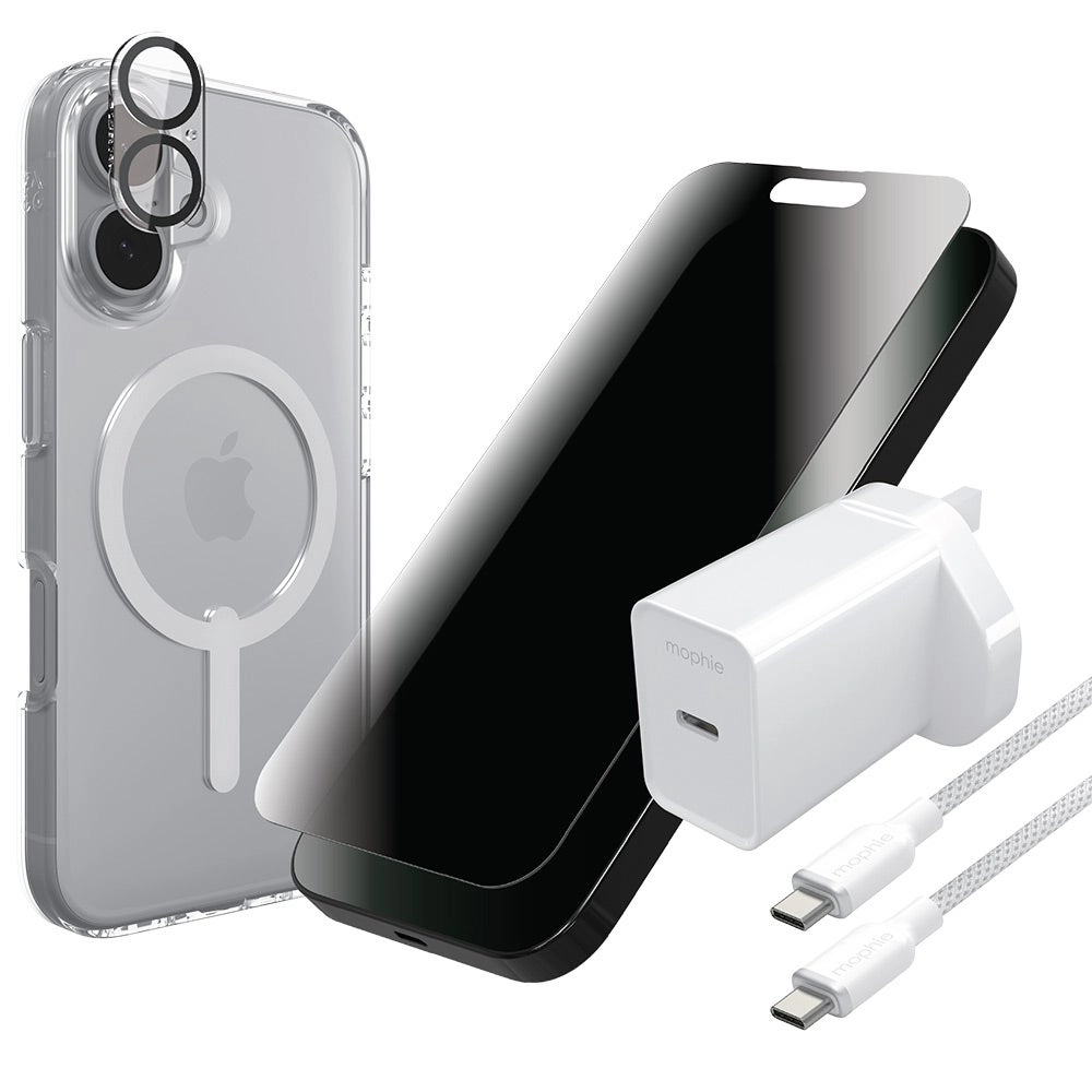 ZAGG Crystal Palace Snap Case + Glass Elite 2-way Screen Protector + Camera Lens Protector + 20W USB-C PD Wall Charger + 2M USB-C to USB-C Fast Charge Cable with MagSafe for iPhone 16