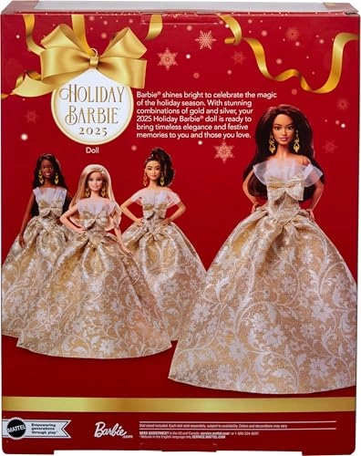 Barbie Signature 2025 Holiday - Dark Brown Hair Silver & Gold Gown Ages 6+