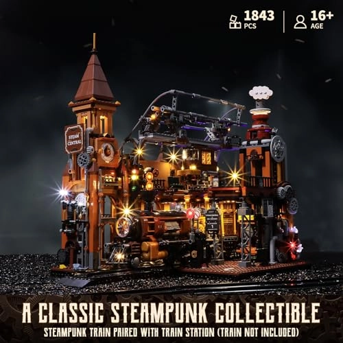 Train-Station Lighting Building Bricks Set (F9007) - Steampunk