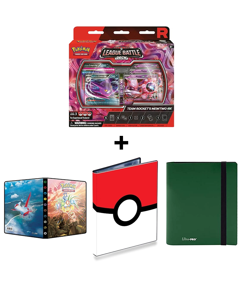 Pokémon Team Rocket’s Mewtwo ex League Battle Deck - 60-card + Ultra Pro Scarlet & Violet 4-Pocket Portfolio + Pro-Binder Eclipse 4-Pocket Forest Green