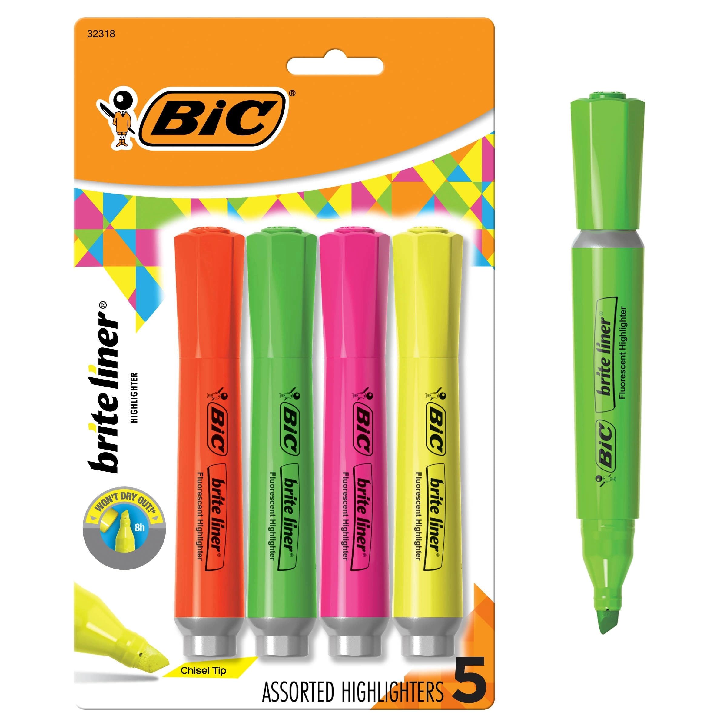 BIC Razors Brite Liner Grip - yellow, pink, orange, green Chisel