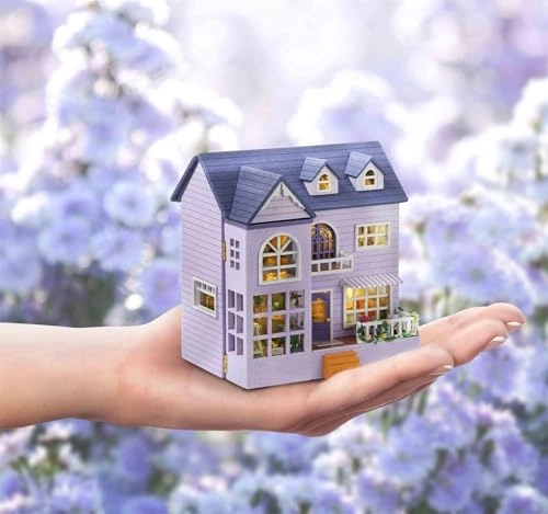 Miniature Wooden Dollhouse Furniture Kit - 3D LED Purple