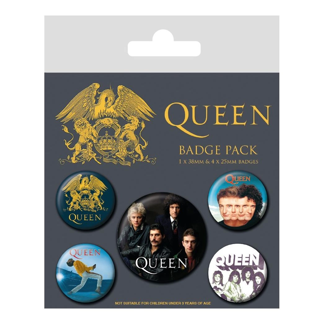 PYRAMID POSTERS Queen Classic Badges - Set of 5 38mm/25mm