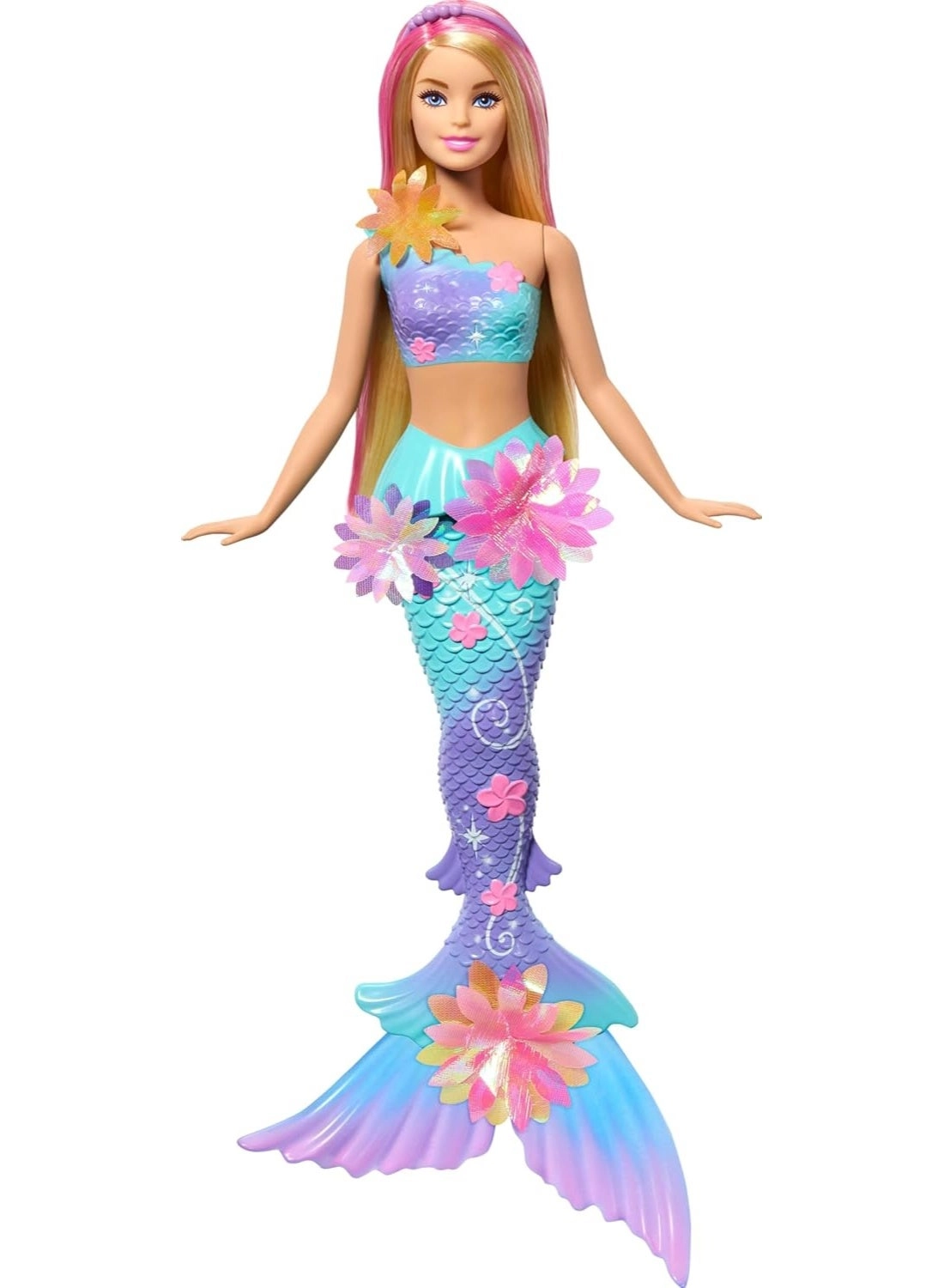 Barbie Flower Magic Mermaid - Long Blonde Hair Pink Highlights Ombre Tail Ages 3+