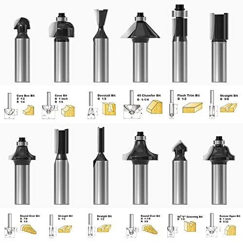 Tungsten Carbide Router Bits - 1/2-Inch 12 Piece