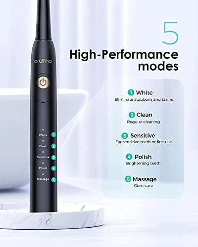 Electric Toothbrush - Rechargeable 8 Brush Heads 5 Modes