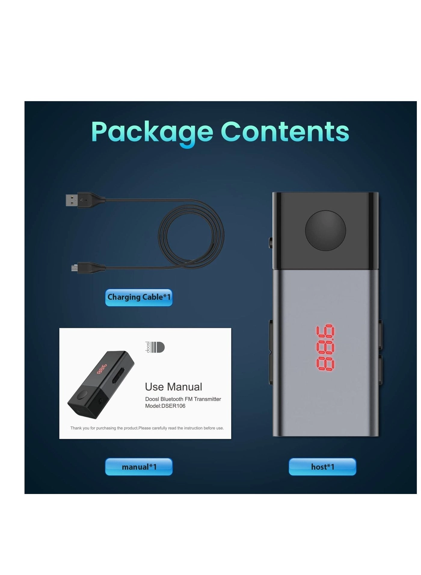 Bluetooth FM Transmitter - Bluetooth 4.1 built-in 700mAh rechargeable battery