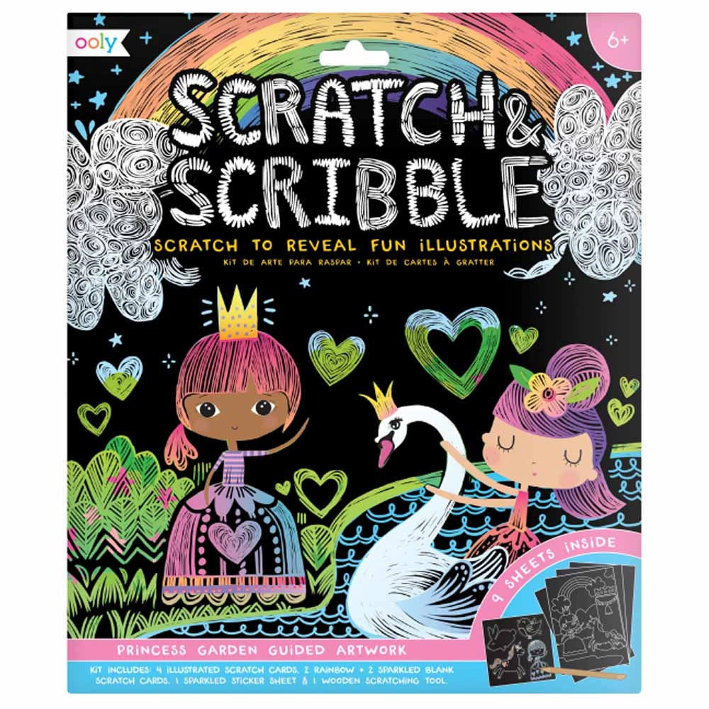 OOLY Scratch & Scribble Art Kit Princess Garden- 6+ years