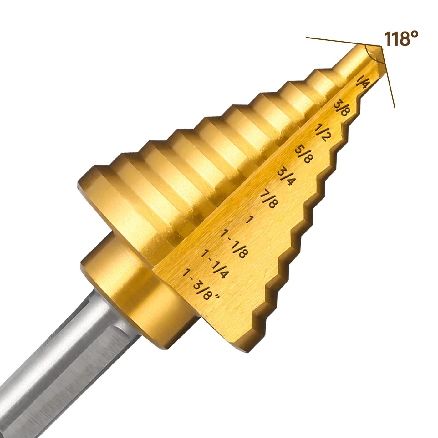 Titanium Step Drill Bit - HSS Titanium Coating 1/4"" to 1-3/8""