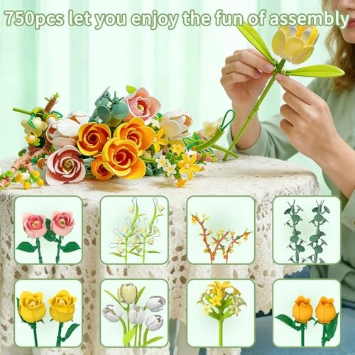 Rose & Tulip Flower Bouquet (B819) - Artificial Flowers Building Set