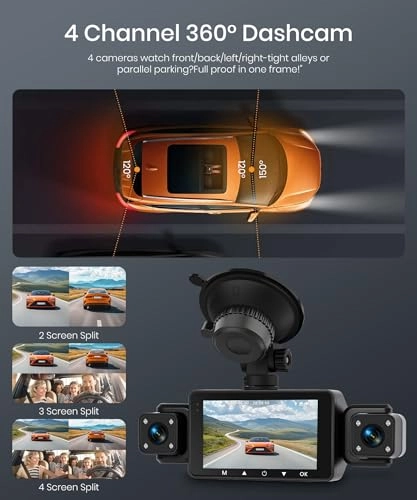 360° 4 Channel Dash Cam - 2K + 1080P