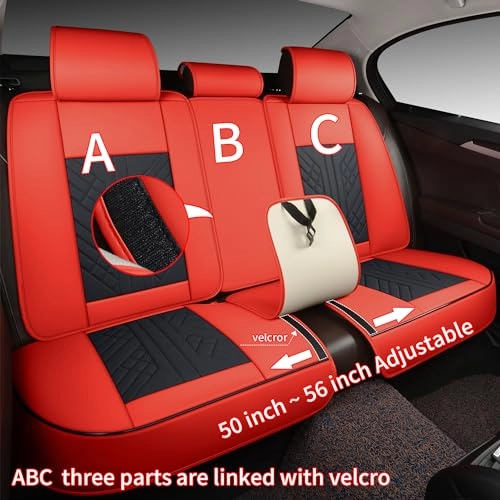 Bench Seat Cover - Universal Fit Faux Leather Black with Red Strip