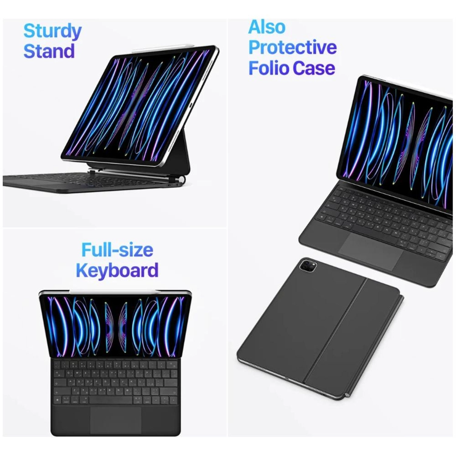 Keyboard Folio Case with Multi-Touch Trackpad and Stylus Slot for iPad Air (6th generation) 11-inch, iPad Pro 11-inch, iPad Air (4th/5th generation) 10.9-inch