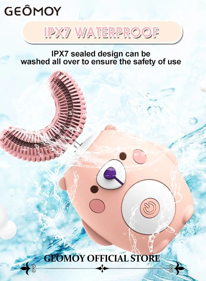 Kids Electric Toothbrush - U-Shaped Ultrasonic, 2 U-Shaped + 2 Straight Replacement Heads