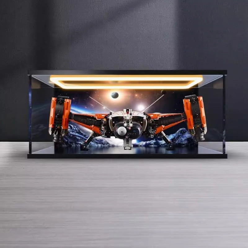 Clear Acrylic Display Case - 55x50x25cm Wood Bottom+top Light