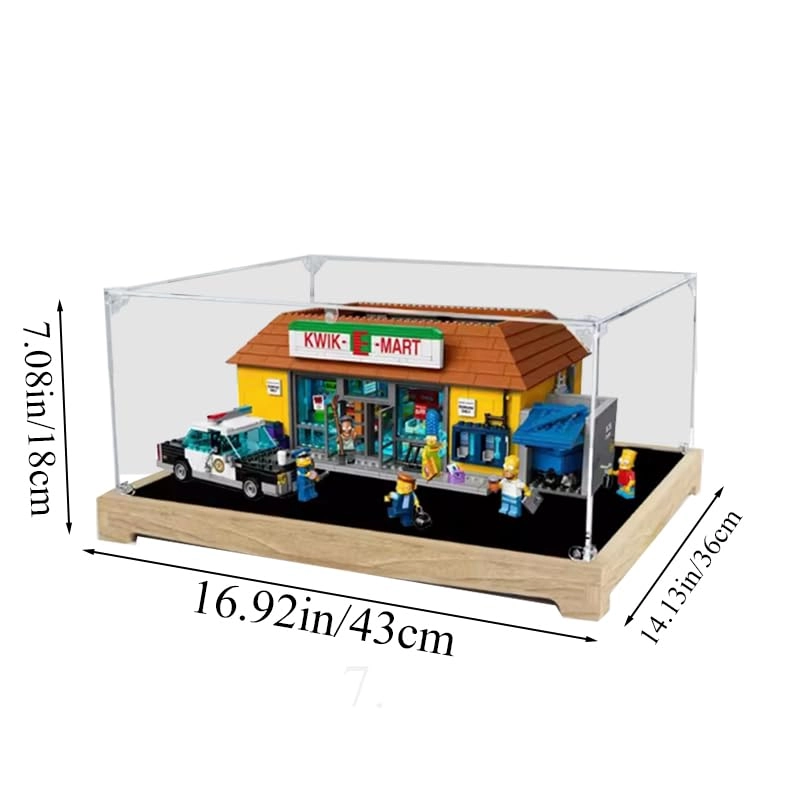 Clear Acrylic Display Case (71016) - for Lego Simpsons Kwik-E-Mart Wood Bottom