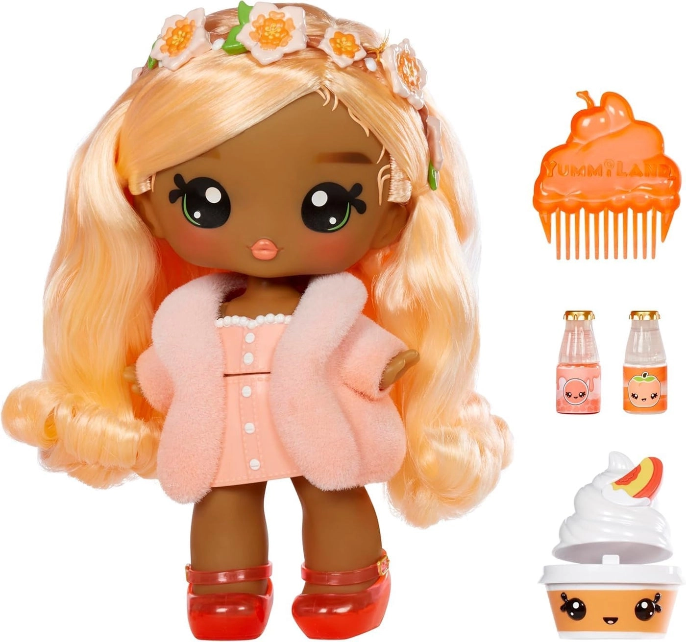 Yummiland Pia Peach Doll - Peach-scented hair Pet Lip Gloss Kit Ages 4+