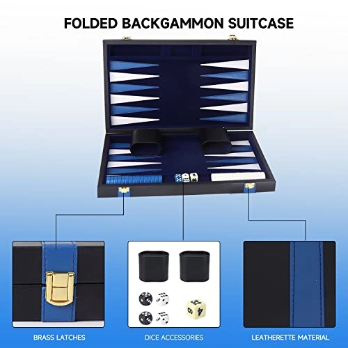 Backgammon Set - Leather-black&blue Medium